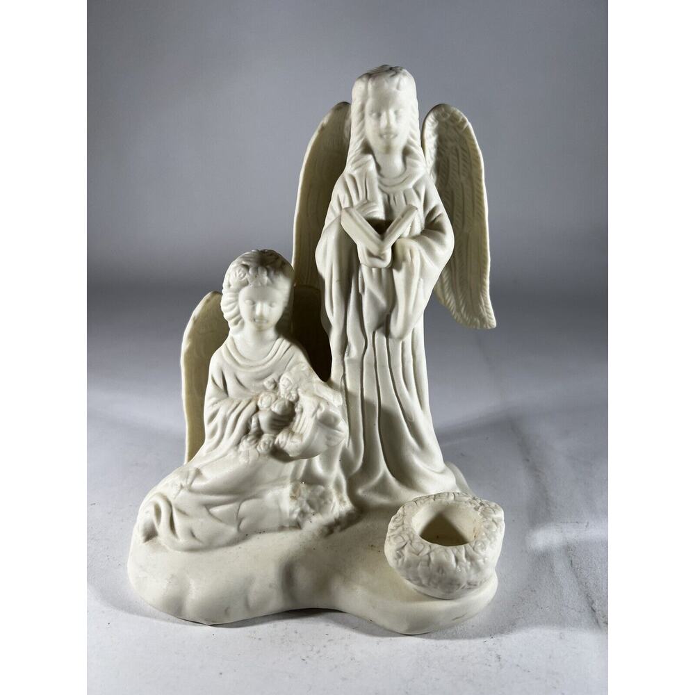 Vintage Christmas Porcelain Angels Choir Figure Singing Harp Wings Candleholder